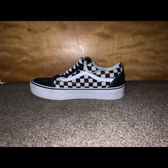 vans old skool black & white checkered platform skate shoes